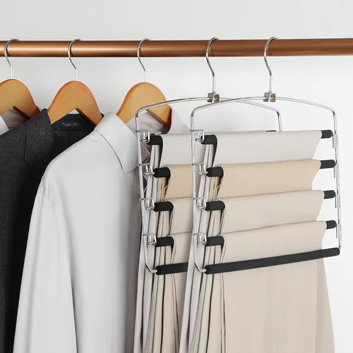 Miniatura 6 de TOPIA HANGER Perchas para pantalones que ahorran espacio, paquete de 2 organizadores de pantalones con brazo oscilante para armario, organizador