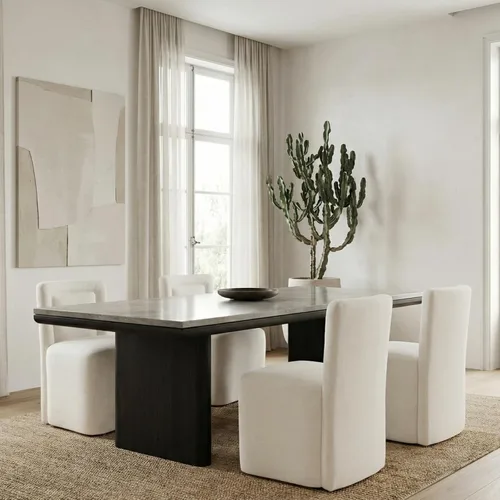 Miniatura 24 de Hyfirm Juego de 2 sillas de comedor tapizadas negras, sillas escandinavas Parsons sin brazos de tela Boucle con cojín de asiento de felpa