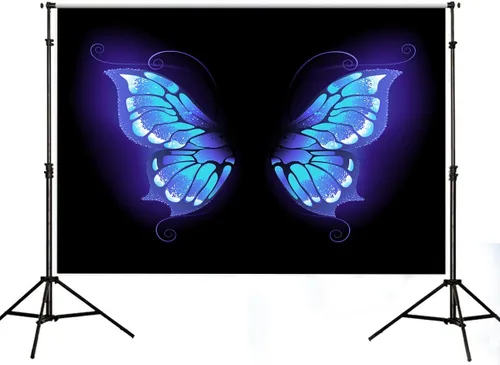 Fondo de fotos de retrato de ensueño con alas de mariposa azul para fotografía de vinilo de 5 x 3 pies para eventos, decoración de fiesta, telón de