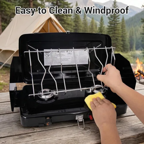 Miniatura 6 de FineFlame Estufa de campamento, estufa de campamento portátil de propano con regulador, encendido instantáneo con botón, quemadores ajustables