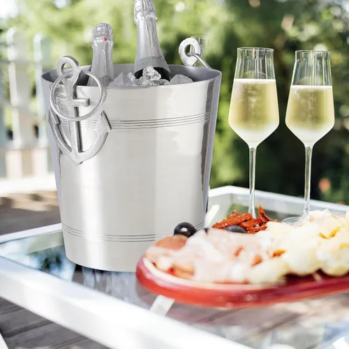 Miniatura 5 de WHW Whole House Worlds Anchors Cubo de hielo, enfriador de vino de lujo con asas y lazos, aluminio, 12.25 pulgadas