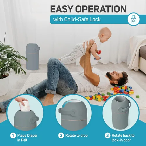 Miniatura 3 de L.A. BABY Magic - Cubo para pañales – Sistema patentado 100% libre de olores con bloqueo seguro para niños – Diseño galardonado – No requiere Verde