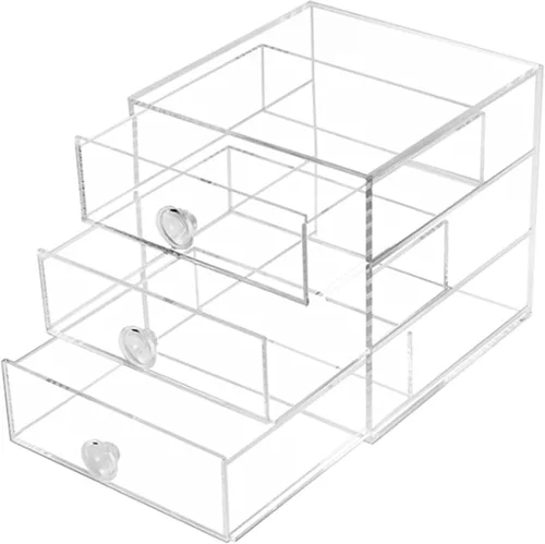 Miniatura 4 de AJIODA Caja organizadora de cajones de maquillaje con 3 cajones, vitrina de acrílico para cosméticos, organizador de tocador, caja de almacenamiento