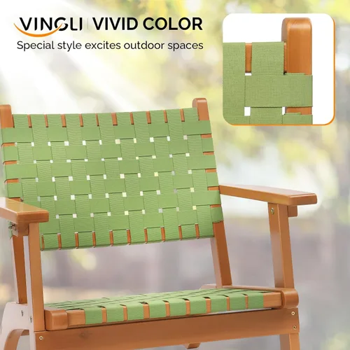 Miniatura 6 de VINGLI Sillón para exteriores, silla Adirondack de madera para todo tipo de clima, silla de patio de madera con tela tejida de polietileno Verde