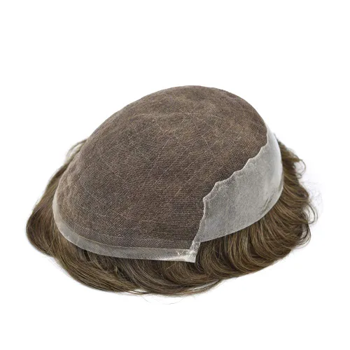 Miniatura 17 de Peluca de repuesto de cabello natural de poliuretano con encaje frontal para hombre (7x9 pulgadas, densidad de luz, 1B40# negro natural con 40% gris)