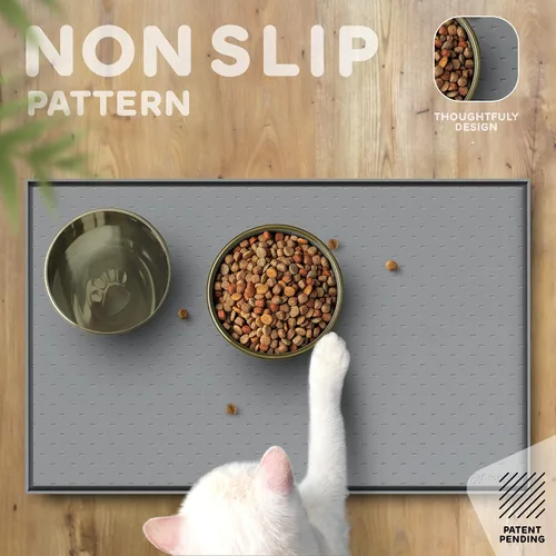 Miniatura 4 de Tapete grande de silicona para cuencos de comida y agua, bordes elevados para evitar derrames, impermeable, protege el suelo, fácil de limpiar