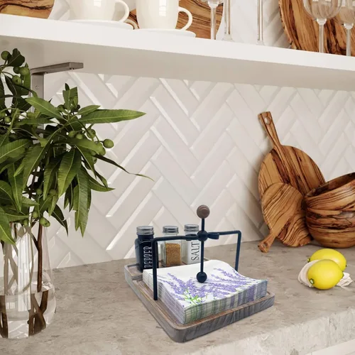 Miniatura 5 de Servilletero plano con salero y pimentero, decoración de mesa de cocina, servilletero rústico 2 en 1 para servilletas de papel, decoración de mesa