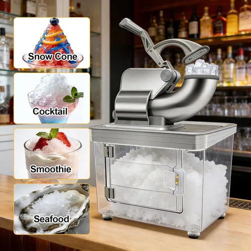 Miniatura 7 de Máquina de cono de nieve 700 libras/h, máquina de hielo rallado comercial 40L, trituradora de hielo eléctrica con cuchillas dobles de afeitar