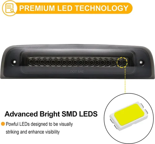 Miniatura 4 de R&F Auto Luz de Freno de Emergencia LED de Tercer Freno Compatible con Ram 1500 2500 3500 4500 5500, 2010-2018, Estilo F1, Luces de Freno Traseras