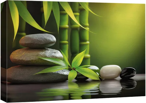 Miniatura 51 de Wall26 - Arte de pared estampado en lienzo con diseño de rocas negras en un lago tropical verde sereno, naturaleza floral, fotografía, realismo