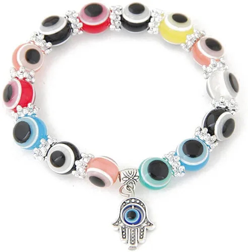Miniatura 4 de Caiyao Juego de pulseras multicolor con cuentas de ojo malvado de la suerte amuleto turco Hamsa mal de ojo pulsera elástica elástica para mujeres
