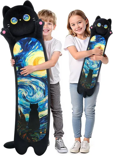 Miniatura 15 de Mewaii Peluche de gato largo, 5 tamaños, 120% relleno extra, almohada gigante para el cuerpo de los niños, lindo peluche Kawaii de ojos grandes