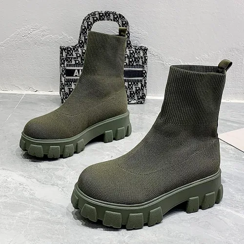 Miniatura 2 de Botas al tobillo con suela de lengüeta para mujer tacón bajo botas Chelsea elásticas botines cortos