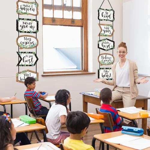 Miniatura 5 de Fulmoon Cartel de eucalipto para decoración de aula, letrero motivacional para porche, refranes positivos, recortes inspiradores para el regreso a