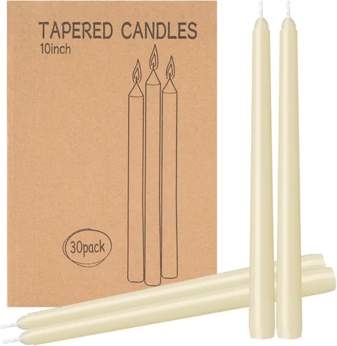 Miniatura 30 de Paquete de 30 velas cónicas blancas - 10 pulgadas sin goteo, sin humo y sin perfume Larga duración 8 horas Velas altas vertidas a mano Velas