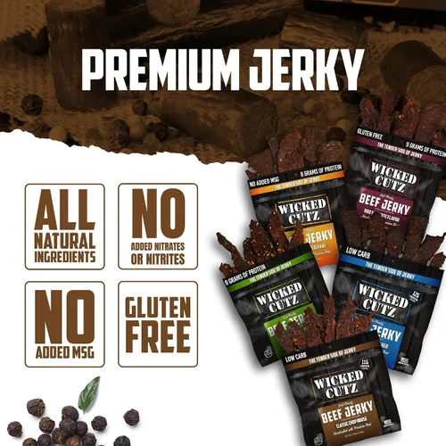Miniatura 3 de Wicked Cutz BBQ Mesquite Beef Jerky, 21g de proteína por bolsa, alternativa tierna y fácil de masticar a los palitos de carne, bocadillos carnívoros