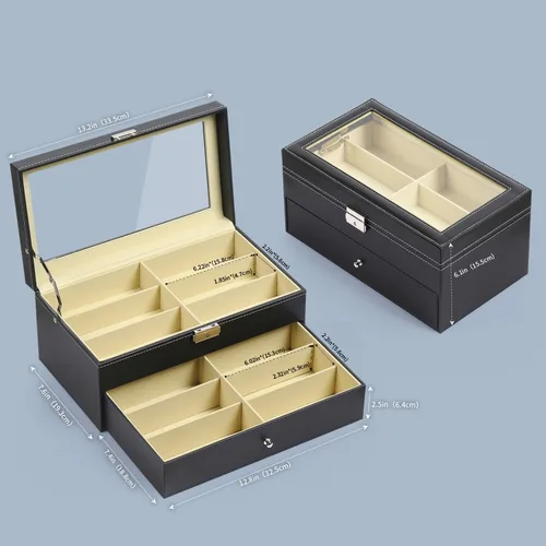 Miniatura 2 de AUTOARK AW-023 - Organizador de cuero para guardar lentes de sol, 12 piezas, color negro, AW-023