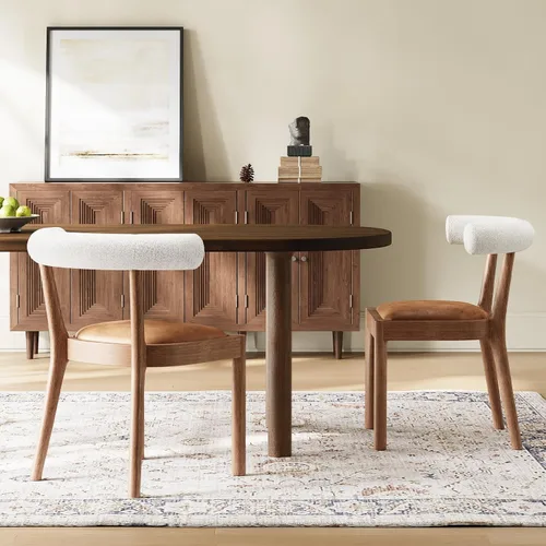 Miniatura 21 de Kmax Sillas de comedor de mediados de siglo, sillas de cocina de tela moderna con marco con acabado de nogal natural, respaldo curvado de lino, beige