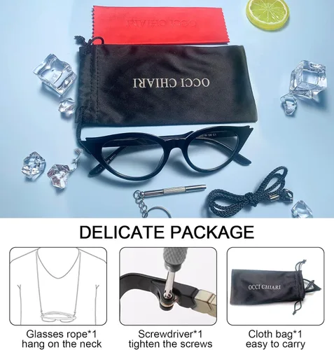 Miniatura 6 de OCCI CHIARI Lentes de lectura con diseño de ojo de gato para mujer, elegantes lentes de lectura 100 125 150 175 200 225 250 275 300 350 Negro