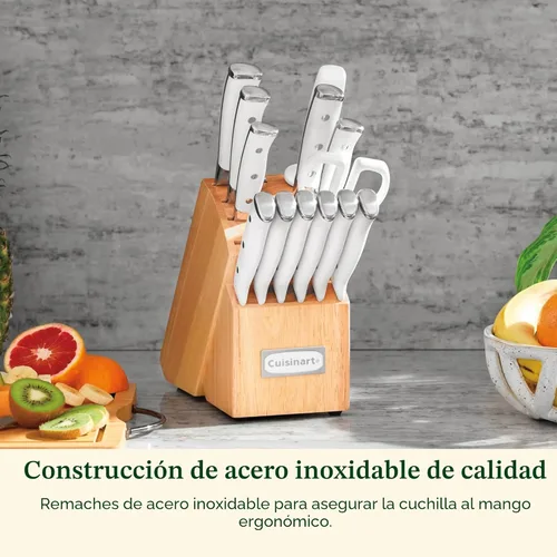 Miniatura 2 de Cuisinart Juego de 15 cuchillos con bloque, acero inoxidable de alto carbono, remache triple forjado, blanco, C77WTR-15P