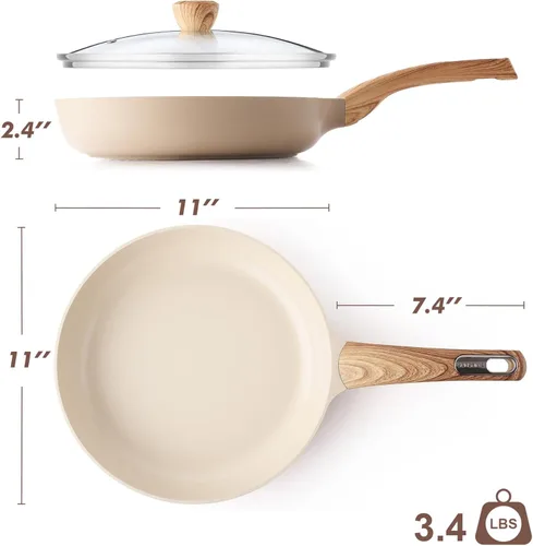 Miniatura 9 de SENSARTE Sartén antiadherente de cerámica con tapa de 11 pulgadas, sartén antiadherente para tortilla, sartén de cocina para chef sin tóxicos