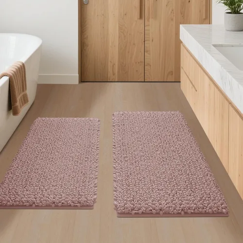 Miniatura 58 de ACCUMTEK - Juego de 2 alfombras de baño de lujo en color beige de 32"x20"+24"x17", alfombras de baño ultra suaves y gruesas absorbentes, alfombra