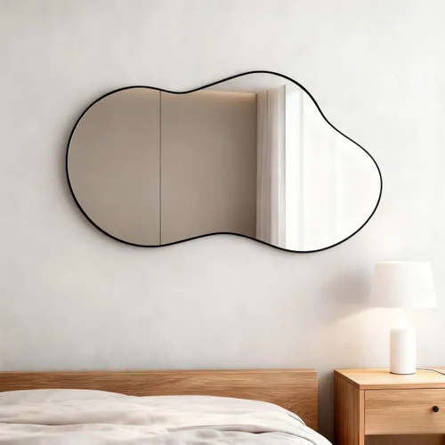 Itrue Espejo asimétrico negro de 20 x 36 pulgadas, espejo de pared irregular, espejo de baño de vidrio templado para sobre el fregadero, sala de
