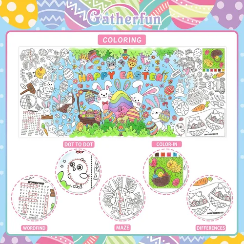 Miniatura 3 de Gatherfun Póster de Actividades para Fiesta de Pascua - 31.5 x 72 Pulgadas, Fiesta de Pascua Feliz, Pancarta de Papel Versátil