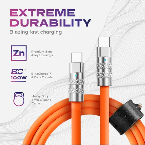 Miniatura 5 de Statik TsumoCharge - Cable USB C a USB C de 100 W de carga rápida, silicona resistente e irrompible, soporta transferencia de datos cable tipo C a