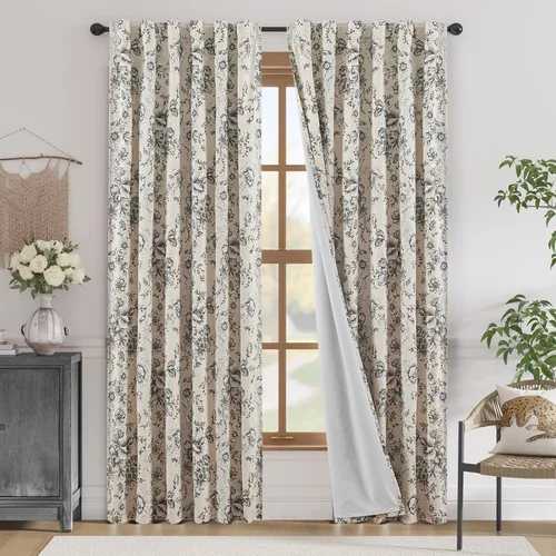 Miniatura 26 de Jinchan Cortinas de Mezcla de Lino con Estampado Floral para Sala de Estar, 84 Pulgadas de Largo, Cortinas con Bolsillo para Varilla y Tab Trasera