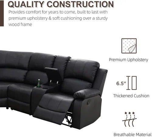 Miniatura 6 de Juego de sofá seccional reclinable manual, juegos de muebles de sala de estar de cuero regenerado en forma de L, sofá de esquina seccional