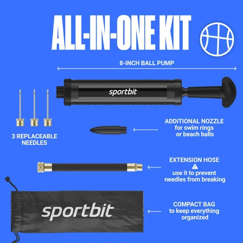 Miniatura 2 de SPORTBIT Bomba de bola para pelotas deportivas – Sistema de inflado de empuje y tracción – Bomba de mano para todas las pelotas de ejercicio – Bomba