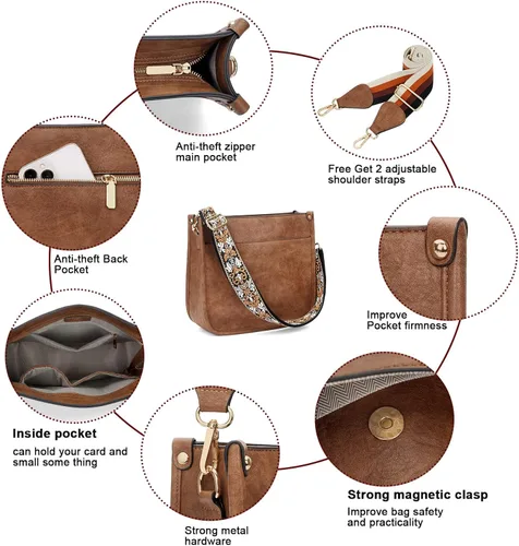 Miniatura 5 de HKCLUF Bolso cruzado para mujer, 2 piezasjuego de cartera de cuero con 2 correas ajustables para guitarra