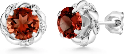 Miniatura 242 de Gem Stone King Aretes de plata de ley 925 de 0.236 in con piedra natal redonda para mujer