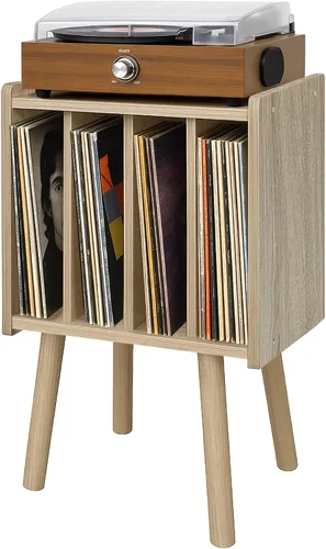 Miniatura 7 de Montex Soporte para tocadiscos, mesa de almacenamiento de discos de vinilo con 4 gabinetes, soporte giratorio moderno de mediados de siglo, mesa