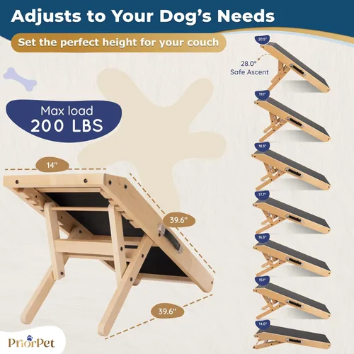 Miniatura 5 de Rampa para perros para sofá – Antideslizante, construcción resistente, rampa para perros plegable – Soporta hasta 200 libras – Ajustable de 7'' a