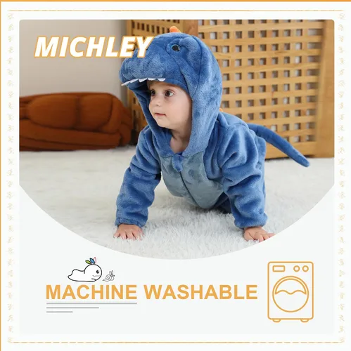 Miniatura 6 de MICHLEY - Overol unisex para bebé, mameluco estilo animal, con capucha, de franela, cosplay, para invierno u otoño