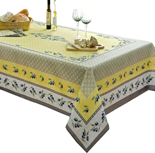 Miniatura 7 de Home Bargains Plus Mantel rectangular de tela, juego de 4 manteles individuales, estampado Olivier amarillo y gris oliva, manteles individuales