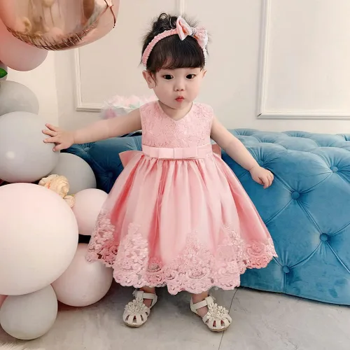 Miniatura 27 de Vestidos de encaje para concursos de niñas bebés de 0-2 años, vestido bordado para fiestas con diadema