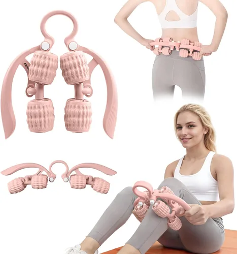 Abahub Rodillo de masaje manual, rodillo de masaje para celulitis para hombres y mujeres, masajeador de fascia profunda para gimnasio en casa, Rosa