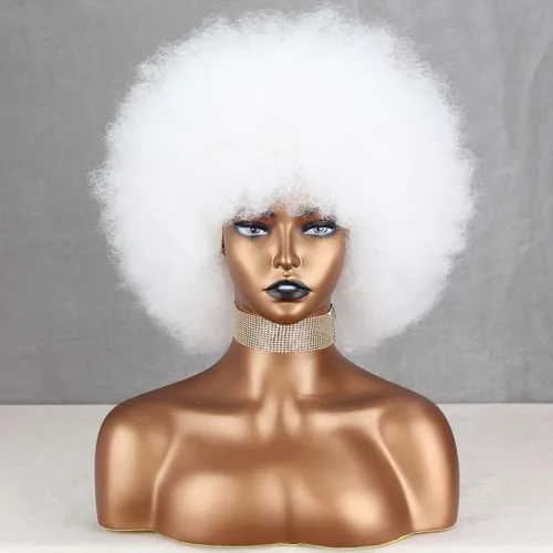 Miniatura 8 de Xinran Pelucas afro cortas de los años 70 para mujeres negras, peluca afro corta negra sintética grande de los años 70, peluca afro de 8 pulgadas 60