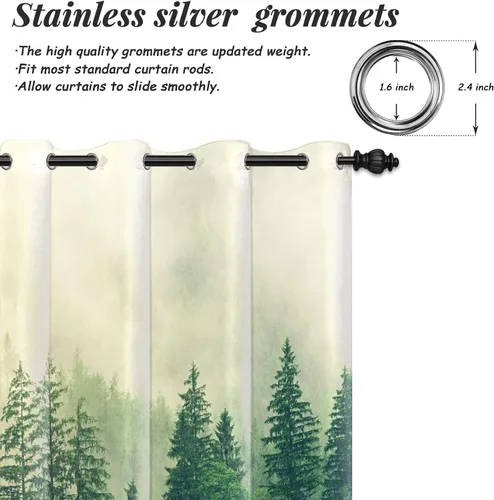 Miniatura 20 de AWERT Cortinas opacas para dormitorio, árbol negro con niebla, naturaleza, amanecer, bosque, 2 paneles para sala de estar, bloqueo de calor, 21 x 45