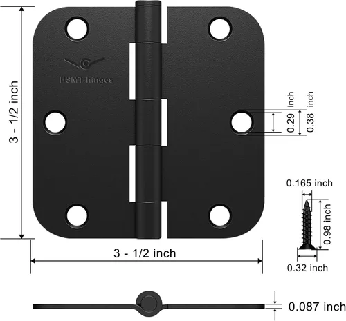 Miniatura 2 de Paquete de 30 bisagras de puerta negras mate, 3.5 pulgadas con bisagras de puerta plegable interior de radio de 5/8 pulgadas, controles de hardware