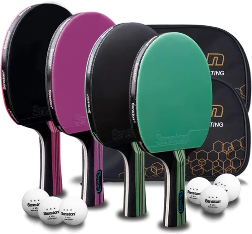 Senston 5-Ply Ping Pong Paddles Set – Premium Wood Table Tennis Set of 4 with 6 Balls & Portable Carry Case – High-Control 2mm Sponge & Ergonomic