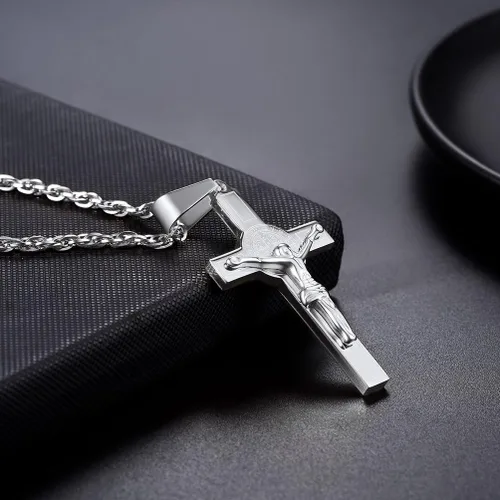 Miniatura 3 de PROSTEEL Collar de cruz de acero inoxidable Crucifijo Jesús pieza colgante grande religioso cristiano joyería hombres mujeres joyería regalo