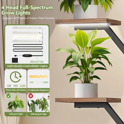 Miniatura 2 de Soporte para plantas de interior con luces de crecimiento, estante de metal de 12 niveles con cajón, soporte grande de 65 pulgadas para plantas