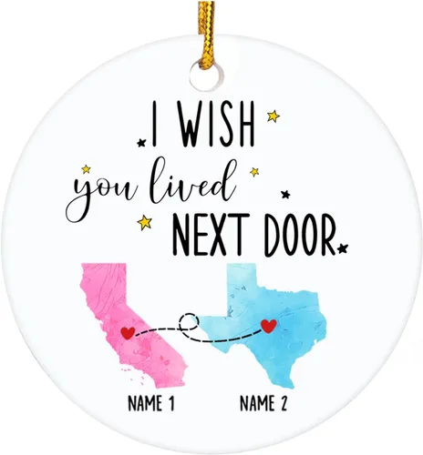 Miniatura 10 de Adorno personalizado de la amistad, adorno de Navidad con texto en inglés "I Wish You Lived Next Door", adornos de Navidad personalizados para Larga