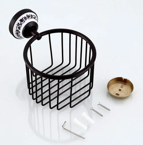Miniatura 4 de Toalleros, estante de baño, cesta de papel higiénico, cesta de papel para colgar en la pared, cesta de almacenamiento de cobre negro para uso