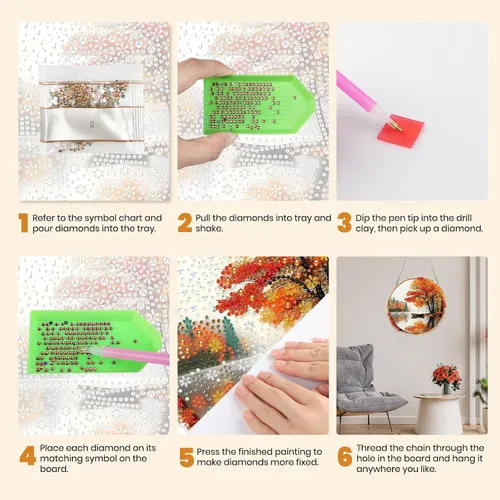 Miniatura 7 de MXJSUA Adornos colgantes de escena de otoño con kits de cadena para adultos, pintura de diamantes de cristal de forma especial 5D, decoración