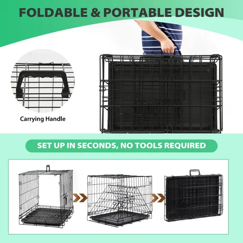 Miniatura 6 de BestPet Jaula para perros 18 pulgadas Negro Perrera de metal plegable con puertas individuales, pestillos seguros de perno deslizante